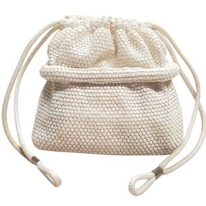 Vintage Lumered Beaded Cord Purse. Ivory.